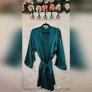 La Senza Classic Teal Satin Mini Robe w/Tie Belt